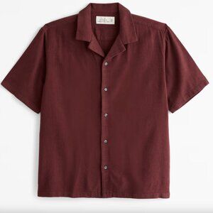 Abercrombie Camp Collar Summer Linen-Blend Shirt - Burgundy Medium